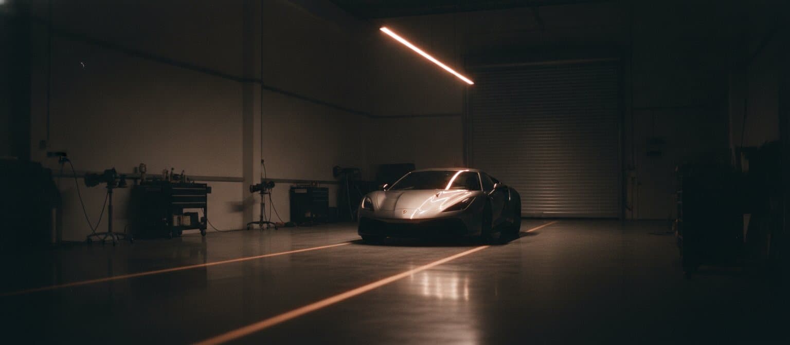 Blick durch die Aufbereitungshalle von TopCar in Perl-Nennig bei Nacht